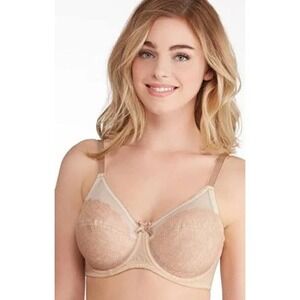 Wacoal Retro Chic Full Figure Underwire Bra Tan Nude Floral Lace 857361 US 34G